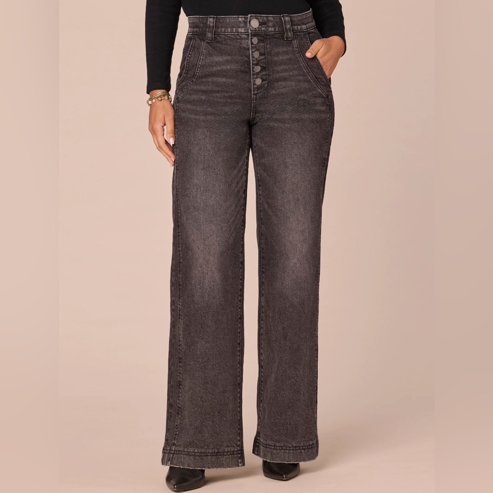 Democracy Ab"solution Skyrise Button Fly Wide Leg Petite Jeans with Front Panel